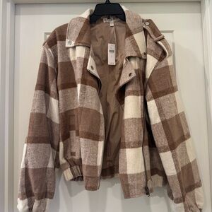 NWT Anthropologie Plaid Brown and Cream Women's Jacket